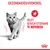 Gezondheidsvoordeel: helpt gewichtstoename te beperken. Kcal-symbool zichtbaar. Tekst in rood en zwart, afbeelding van een grijze kat. Royal Canin kroon onderaan.
