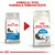Royal Canin Indoor Long Hair, ambalaj vechi și nou prezentate alături, text vizibil: „AMBALAJ NOU, FORMULA IMBUNĂTĂȚITĂ” și denumirea produsului pe ambele pungi.