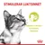 Text: STIMULERAR LUKTSINNET. Stimulerar katters fantastiska luktsinne. Bild på katt och symbol med kattnos mot matskål. Royal Canin-logotyp synlig.