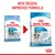 Comparison of old and new Royal Canin Puppy Mini packaging, showing updated design and improved formula for puppies aged 2-10 months, adult weight up to 10 kg.