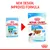 Royal Canin Puppy Mini 85 g, før og efter designændring. Ny emballage viser tekst: 'Puppy 2–10 months/mois', 'Mini', 'Adult weight up to 10 kg', 'In sauce/en sauce', 'No preservatives'.