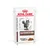 Royal Canin Veterinary Gastrointestinal, fatias finas em molho. Embalagem com imagem de gato e pedaços de comida. Texto em inglês: Thin slices in gravy.