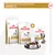 Tre confezioni Royal Canin Veterinary Urinary S/O per cani, inclusa una busta Treats 230 g e due sacchi di crocchette, con ciotola in metallo piena di crocchette. Testo: Treat compatibile con gli alimenti dietetici Urinary S/O.