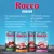 Rocco Junior. Dla szczeniąt i dorastających psów, zbilansowana zawartość wapnia i fosforu, min. 50% mięsa i podrobów, bez sztucznych barwników i aromatów. Cztery puszki różnych smaków.