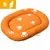 Small orange pet bed with white paw print designs, shown with a cat icon and letter S indicating size small. Small orange pet bed with white paw print designs, shown with a cat icon and letter S indicating size small.