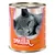 Burk med texten smilla Geflügeltöpfchen mit Rind, bild på grå katt, märkning 'mit Taurin' synlig på etiketten.