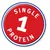 Rødt segl med hvid tekst: Single Protein og tallet 1.