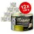 Miamor Feine Filets Huhn Naturell macskaeledel, 12×156 g konzerv csomagolásban, fehér macska képe a dobozon, nagy piros körben: 12x 156 g