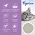 Tigerino Premium. Areia de argila natural de bentonite, muito absorvente e rentável, levanta pouco pó, aglomeração imediata, excelente controlo de odores, aroma a lavanda.
