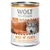 Wolf of Wilderness Wide Acres, 100 % grain-free, 400 g, chicken with wild berries, roots and wild herbs. Texte en anglais et allemand visible sur l’emballage.
