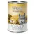 Conservă Wolf of Wilderness The Taste of the Savanna, 100% grain-free recipe, imagine cu animale și peisaj de savană pe ambalaj.