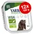 Yarrah Bio-Organic Vega med grøntsager og hyben, grain free, 12x150 g. Tekst: pure food, care for animals, with rosehips, BIO ORGANIC. Billede af hund på emballagen.