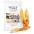 Wolf of Wilderness Wild Chews Meadow Grounds Rabbit Ears Gently Air Dried 200 g, förpackning och tre torkade kaninöron synliga bredvid påsen. Wolf of Wilderness Wild Chews Meadow Grounds Rabbit Ears Gently Air Dried 200 g, förpackning och tre torkade kaninöron synliga bredvid påsen.