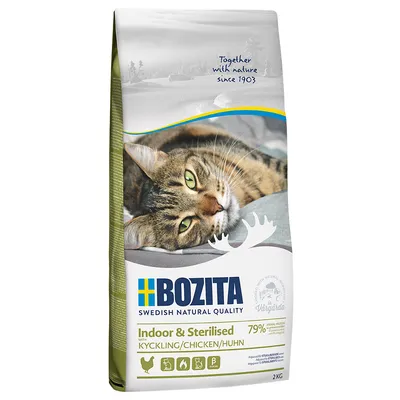 Bozita Indoor & Sterilised корм для кошек с курицей, 79% животного белка, 2 кг. Swedish Natural Quality. Together with nature since 1903.