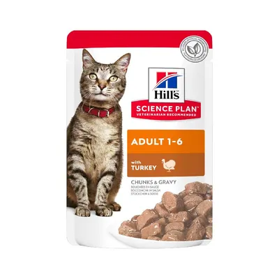 Hill's Science Plan Adult 1-6 mit Truthahn, Chunks & Gravy. Empfohlen von Tierärzten, ohne künstliche Farb-, Geschmacks- und Konservierungsstoffe.