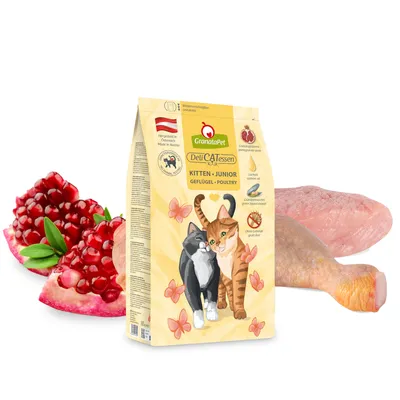 GranataPet DeliCATessen Kitten Junior Geflügel. Hergestellt in Österreich, mit Granatapfelkernen, Lachsöl, getreidefrei.