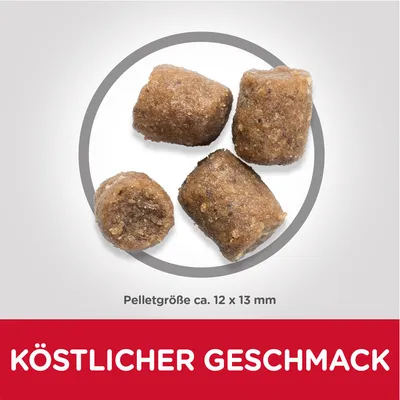 Pelletgrösse ca. 12 x 13 mm, köstlicher Geschmack.