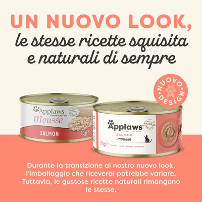Un nuovo look, le stesse ricette squisita e naturali di sempre. Applaws Mousse Salmon 70g. Durante la transizione al nuovo look, l'imballaggio potrebbe variare ma la ricetta resta uguale.