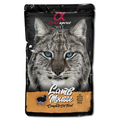 Alpha Spirit Mousse compleet kattenvoer, geschikt voor alle rassen en levensfasen, verpakkingsgrootte 85g.