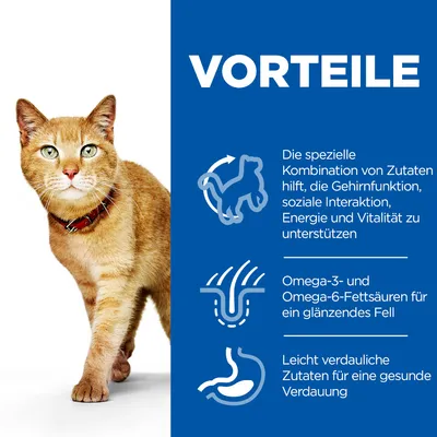 Vorteile: Spezielle Zutaten unterstützen Gehirnfunktion, soziale Interaktion, Energie. Omega-3- und Omega-6-Fettsäuren für glänzendes Fell. Leicht verdauliche Zutaten fördern gesunde Verdauung.