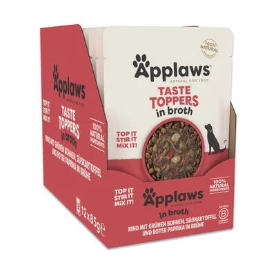 Applaws Taste Toppers Pouch in Broth 12 x 85 g - hovězí se zelenými fazolkami, batátami a červenou paprikou