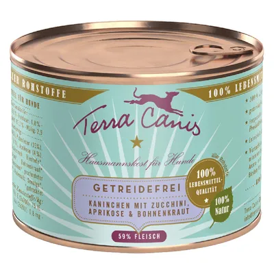Terra Canis Hausmannskost per cani, senza cereali. Coniglio con zucchine, albicocca e santoreggia. 59% carne, 100% qualità alimentare, 100% naturale.