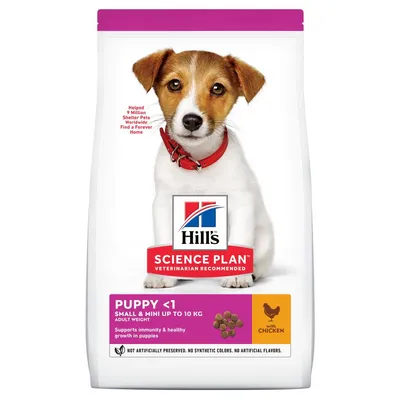 Hill's Science Plan Puppy <1 Small & Mini up to 10 kg med kylling. Støtter immunitet og sund vækst hos hvalpe. Ingen kunstige farver eller smagsstoffer.