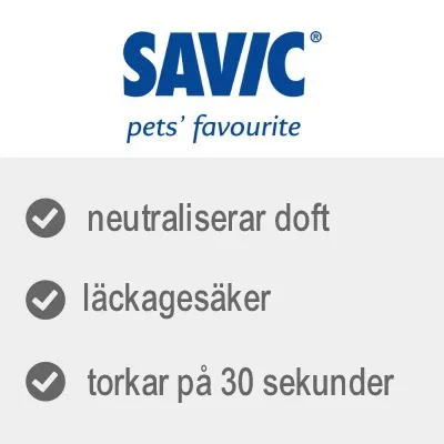 SAVIC pets’ favourite. Neutraliserar doft, läckagesäker, torkar på 30 sekunder.