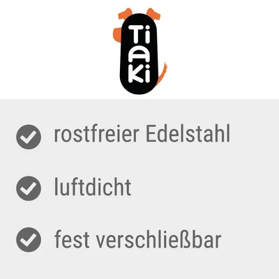 Tiaki. Eigenschaften: rostfreier Edelstahl, luftdicht, fest verschliessbar.