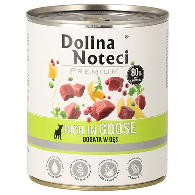 Dolina Noteci Premium Nassfutter, reich an Gans, 80% Fleisch und Innereien, ohne zugesetzte Phosphate, getreidefrei, mit Leinöl für gesunde Haut und Fell.