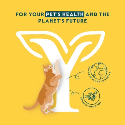 Text: For your pet's health and the planet's future. Symbols with text: For pets, planet & people; Organic since 1992. Text: For your pet's health and the planet's future. Symbols with text: For pets, planet & people; Organic since 1992.