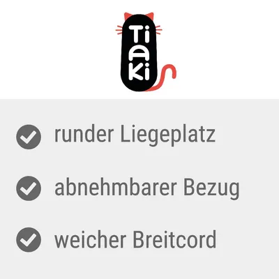 Tiaki. Runder Liegeplatz, abnehmbarer Bezug, weicher Breitcord.