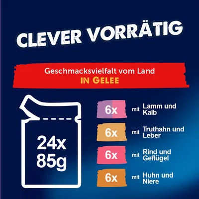 Felix "Doppelt lecker - so gut wie es aussieht" Pouches 24 x 85 g - Rind & Geflügel, Lamm & Kalb, Huhn & Niere, Truthahn & Leber Felix "Doppelt lecker - so gut wie es aussieht" Pouches 24 x 85 g - Rind & Geflügel, Lamm & Kalb, Huhn & Niere, Truthahn & Leber