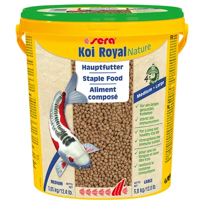 Sera Koi Royal Nature main food for koi, medium-large, 5.8 kg. Supports healthy koi life and strengthens the immune system. Contains 4% insect meal.