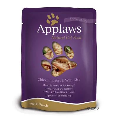 Applaws Natural Cat Food, 75% Meat, Chicken Breast & Wild Rice, Hühnerbrust und Wildreis, 70g Pouch.