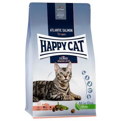 Happy Cat Culinary Atlantik Lachs, Trockenfutter für Katzen ab 1 Jahr. Made in Germany, ohne Zusatz von Konservierungsstoffen, All in One Natural Life Concept.