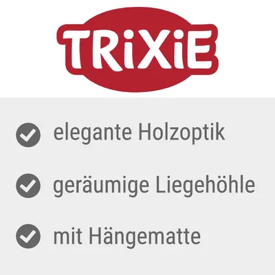 Trixie. Elegante Holzoptik, geräumige Liegehöhle, mit Hängematte.