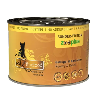 catz finefood Sonder-Edition zooplus macskaeledel konzerv, Geflügel & Kaninchen, 95 %, grain free, no animal testing, no added sugar, természetes összetevők