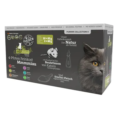 Catz Finefood PURRRR Collection II. 4-Pfoten Feinkost Mmmmiau, 6 Sorten: Huhn, Lachs, Wildschwein, Lamm, Hirsch, Pferd. Viel frisches Fleisch, ohne Zucker, ohne Tierversuche, Made in Germany.