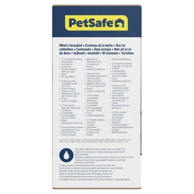 PetSafe. Inbegrepen: 1,7 liter Seaside drinkfontein van roestvrij staal, 1 koolstoffilter, 1 schuimfilter, EU-stroomadapter met type-F-stekker, pomp, installatiehandleiding. Ultralichte werking. PetSafe. Inbegrepen: 1,7 liter Seaside drinkfontein van roestvrij staal, 1 koolstoffilter, 1 schuimfilter, EU-stroomadapter met type-F-stekker, pomp, installatiehandleiding. Ultralichte werking.