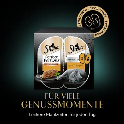 Sheba Perfect Portions Frische-Pack mit köstlicher Sauce, zarter Truthahn. 6 Portionen. Für viele Genussmomente. Leckere Mahlzeiten für jeden Tag.
