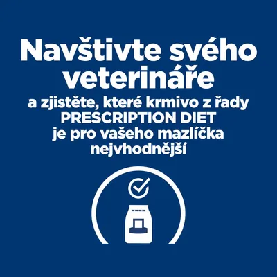 Text v češtine: Navštivte svého veterináře a zjistěte, které krmivo z řady PRESCRIPTION DIET je pro vašeho mazlíčka nejvhodnější.