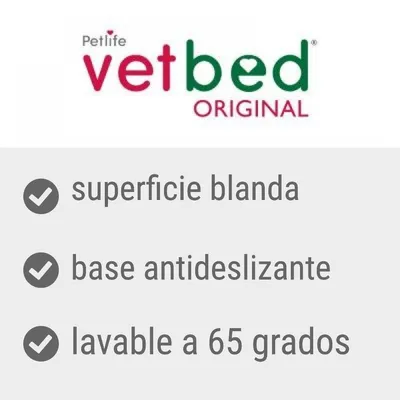Petlife vetbed ORIGINAL: superficie blanda, base antideslizante, lavable a 65 grados.