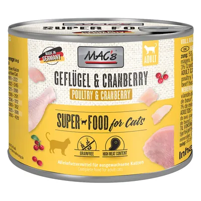 MAC's Poultry & Cranberry Superfood for cats, Made in Germany, grain-free, high meat content. Complete food for adult cats.