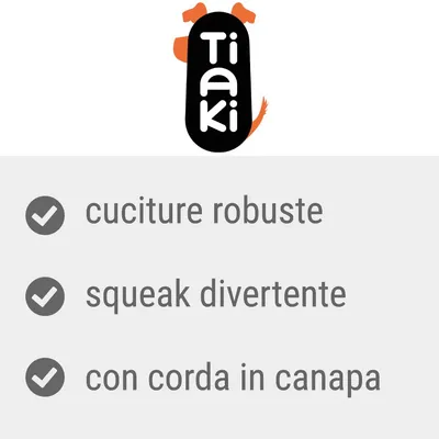 Tiaki. Cuciture robuste, squeak divertente, con corda in canapa.