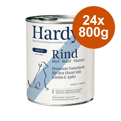 Hardys Traum Rind, премиальный натуральный корм для собак с тыквой и яблоком, чувствительный, без зерна. 24x800 г. Для чувствительного желудка, чувствительная травяная формула, произведено в Германии.