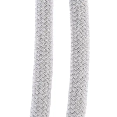 Close-up of two grey braided ropes with textured surface.