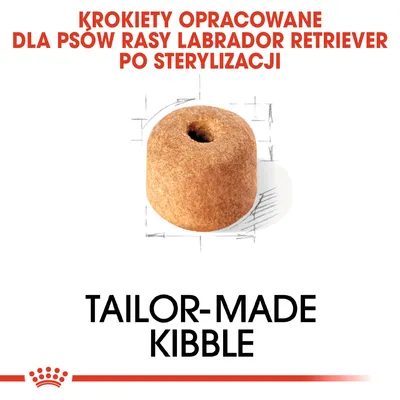 Krokiety opracowane dla psów rasy Labrador Retriever po sterylizacji. Tailor-made kibble.