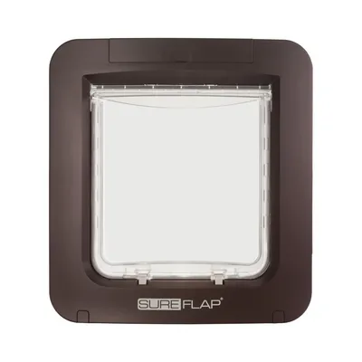 Square-shaped pet door with transparent flap and SureFlap branding visible at the bottom centre.