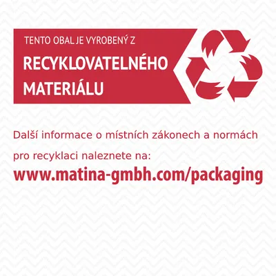 Tento obal je vyrobený z recyklovatelného materiálu. Další informace na www.matina-gmbh.com/packaging.